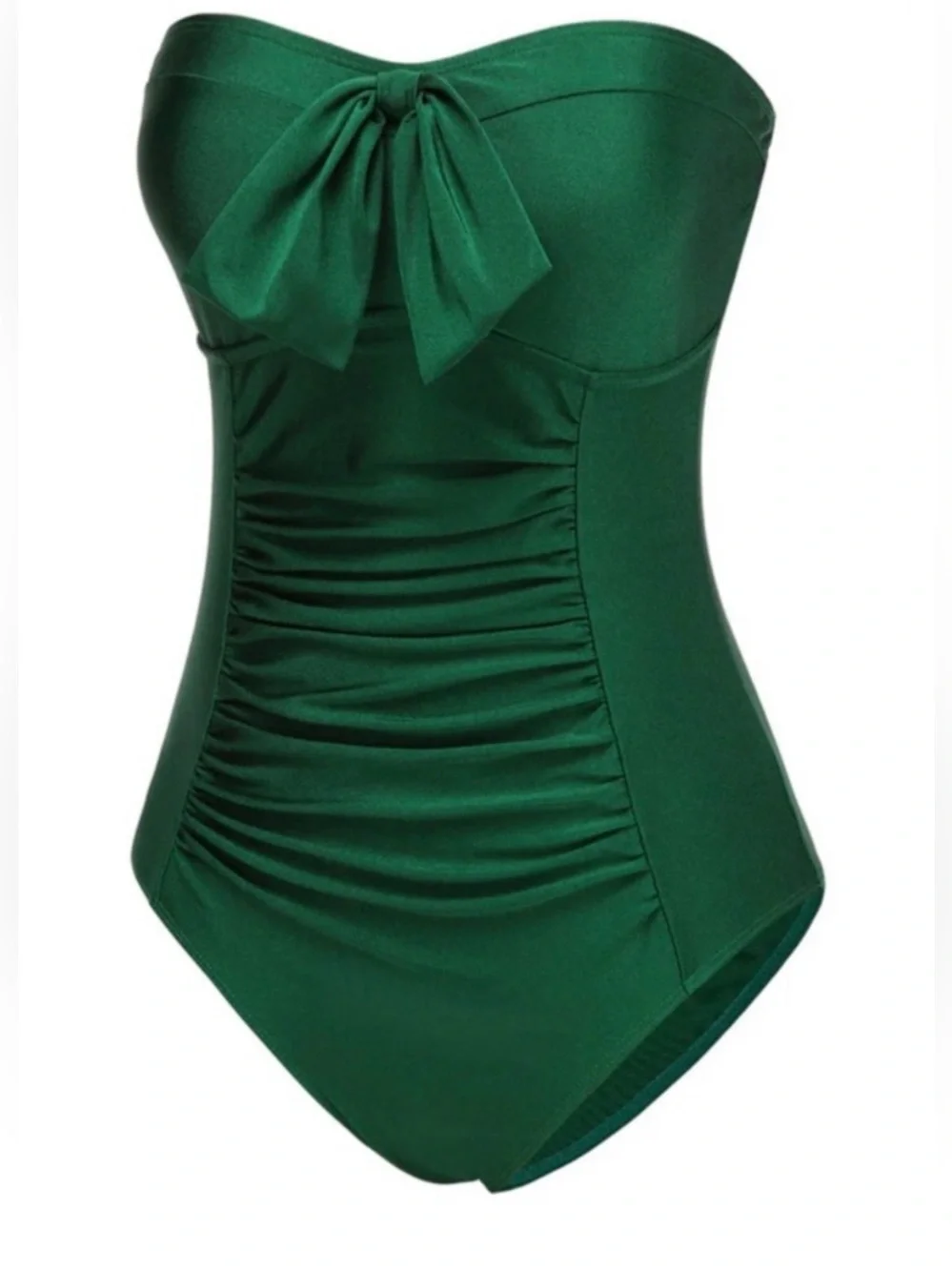 Retro Stage Womens Strapless Emerald Green Bow Front Swimsuit Small